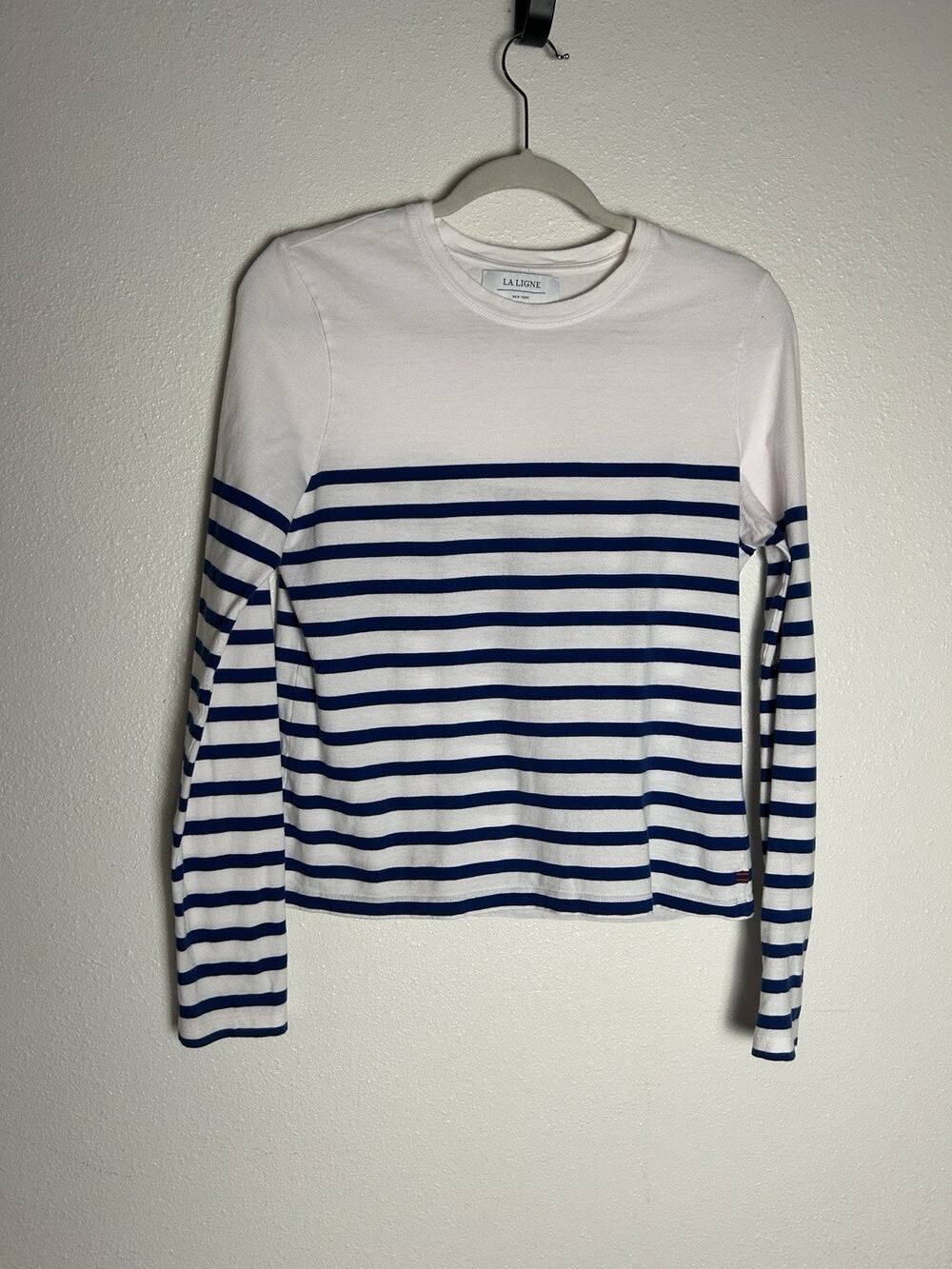 La Ligne Lean Lines Tee In White Blue Nautical Classic Size XS